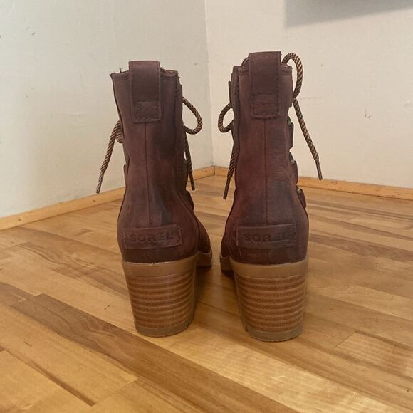 Sorel Redwood Brown Cate Lace Up Waterproof Heeled Bootie Size 6 1/2 - Picture 5 of 8
